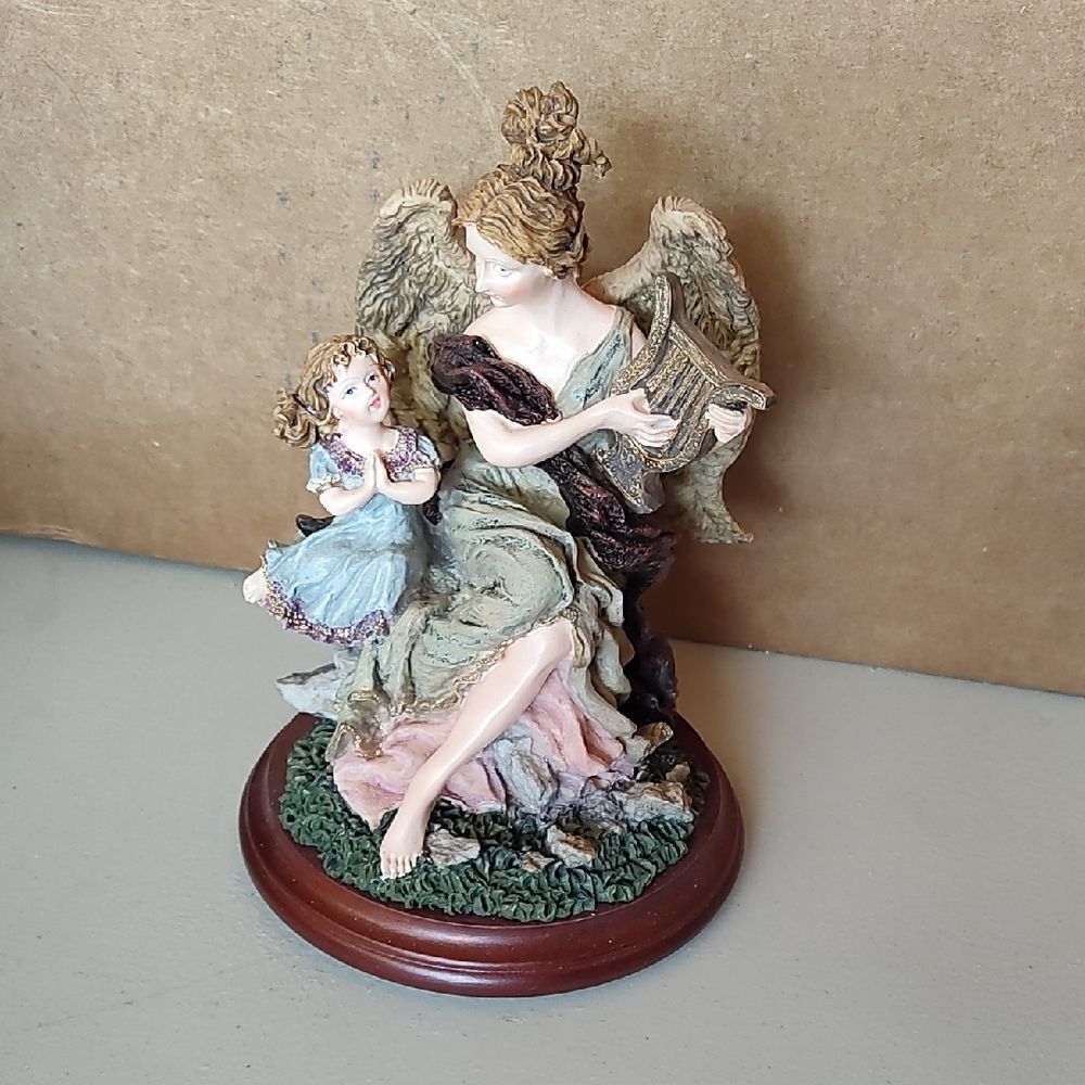 Angel Figurine with Harp - Multicolor
